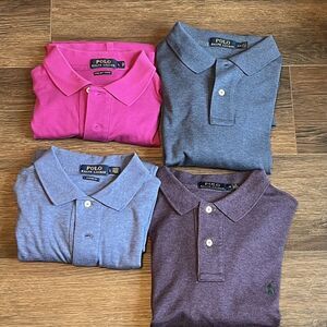 Lot of 4 Polo Ralph Lauren Solid Short Long Sleeve Polo Shirts L Pony